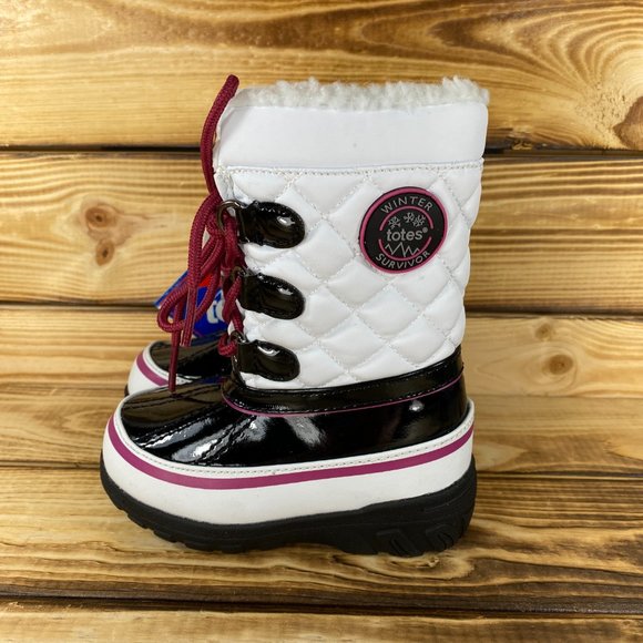 NEW totes Toddler Girls Sophie Winter Duck Boots White Black - Picture 2 of 10
